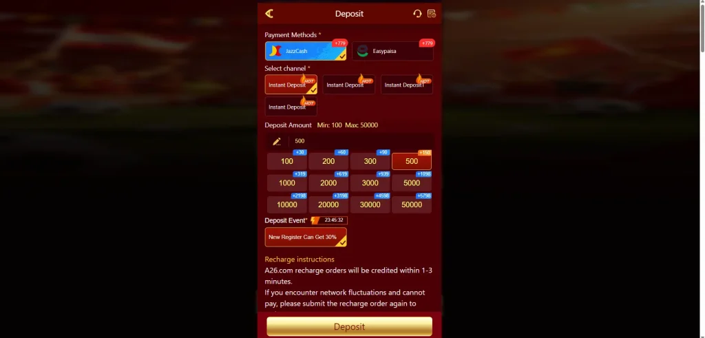 a26 game deposit