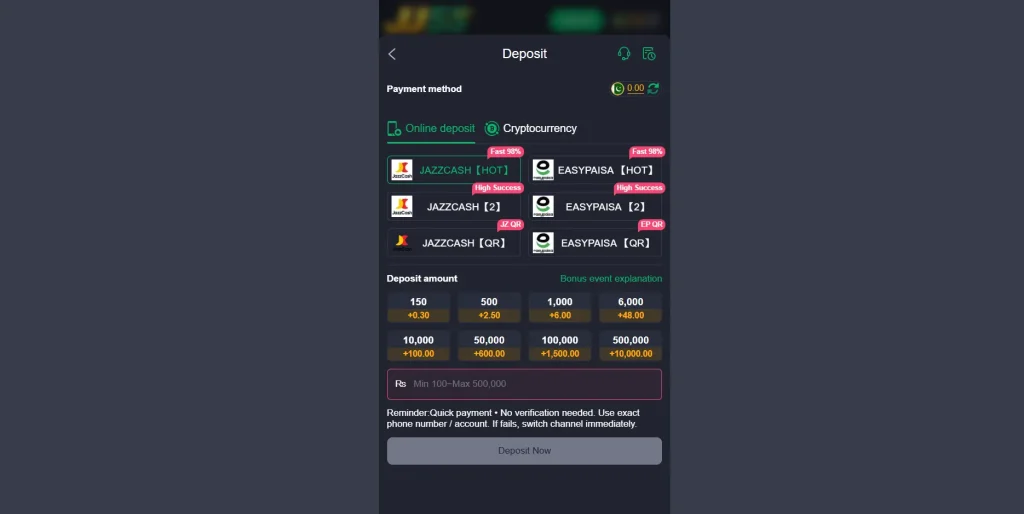 jj55 deposit options