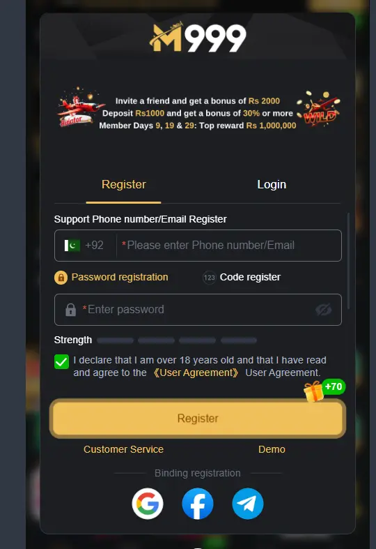 m999 apk login and signup